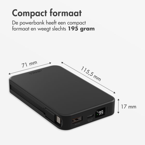 Accezz Powerbank 10.000 mAh met geïntegreerde kabels - Quick Charge en Power Delivery - Zwart