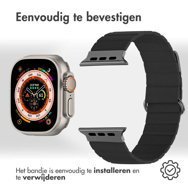 imoshion Magnetisch lederen bandje Apple Watch Series 1 t/m 10 / SE / Ultra (2) (44/45/46/49 mm) - Zwart