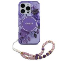 Guess MagSafe IML Flowers Case met beads strap iPhone 15 - Purple