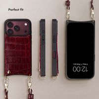 Selencia Nova Croco Phone Case with Cord and Card Holder Apple iPhone 18 Pro Max / 17 Pro Max - Burgundy