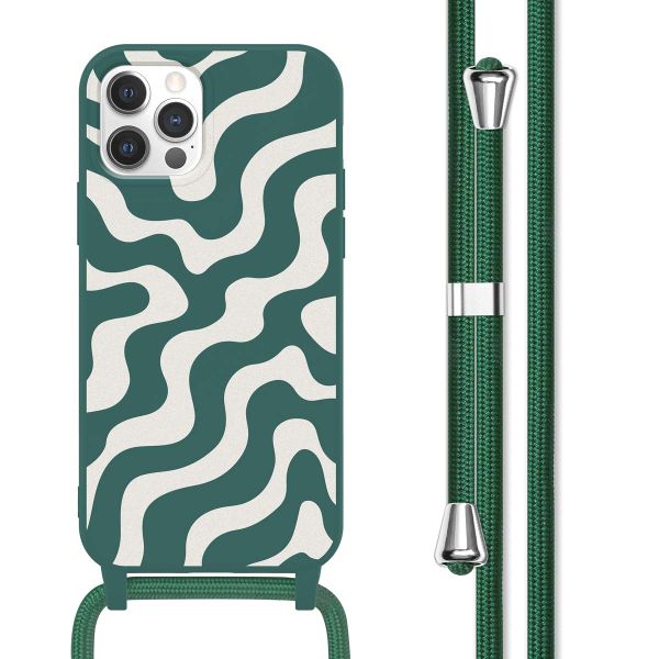 imoshion Siliconen design hoesje met koord iPhone 12 (Pro) - Petrol Green Groovy