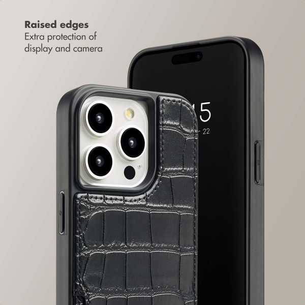 Selencia Nova Croco Phone Case with Cord and Card Holder Apple iPhone 15 Pro - Black