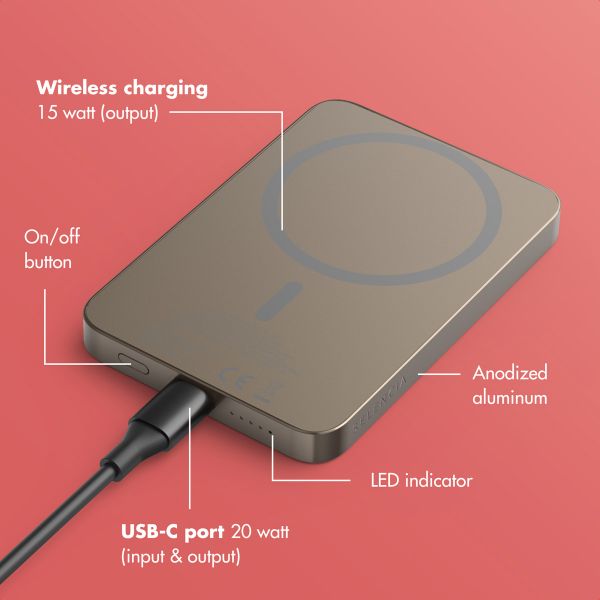 Selencia Vivid Powerbank 5,000 mAh - Wireless Powerbank - MagSafe and Qi - Desert Gold / Rosy Marble