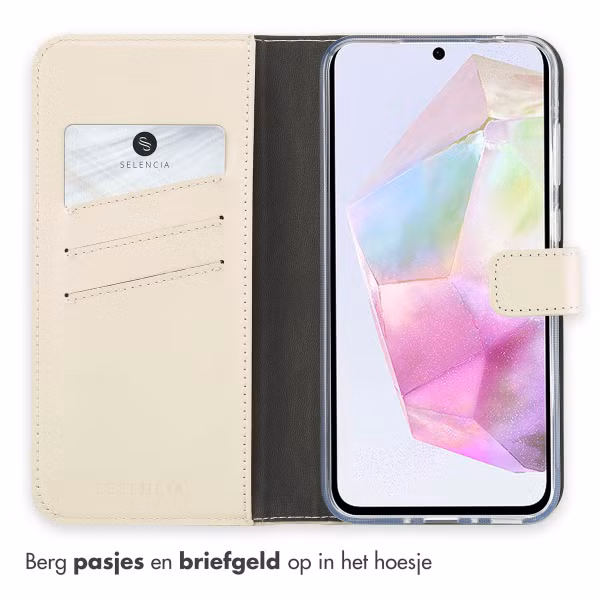 Selencia Echt Leren Bookcase Samsung Galaxy A35 - Greige