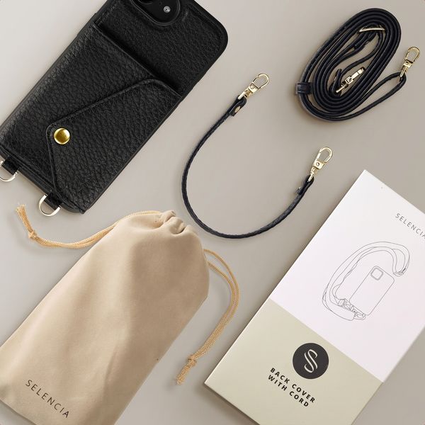 Selencia Sera Phone Case with Cord and Envelope Card Holder Apple iPhone 17e / 16e - Black