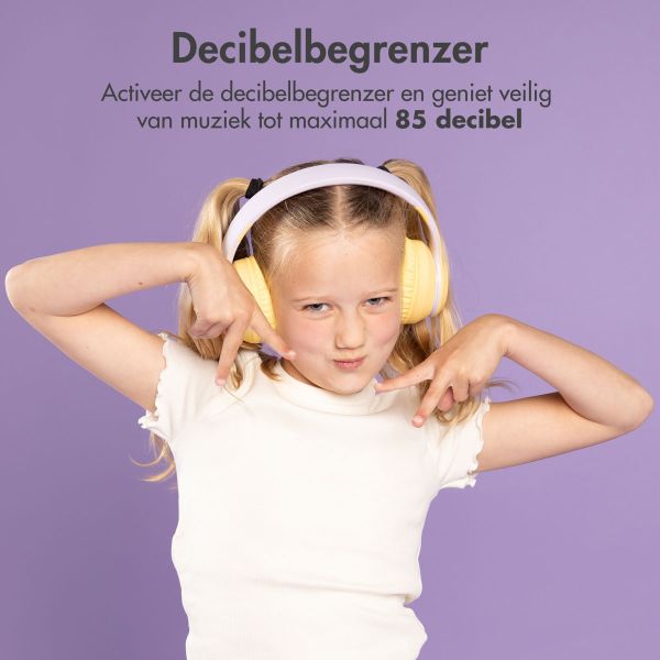 imoshion Draadloze Kinderkoptelefoon LED Light - Decibelbegrenzer - Met AUX kabel - Lavender Lilac / Yellow