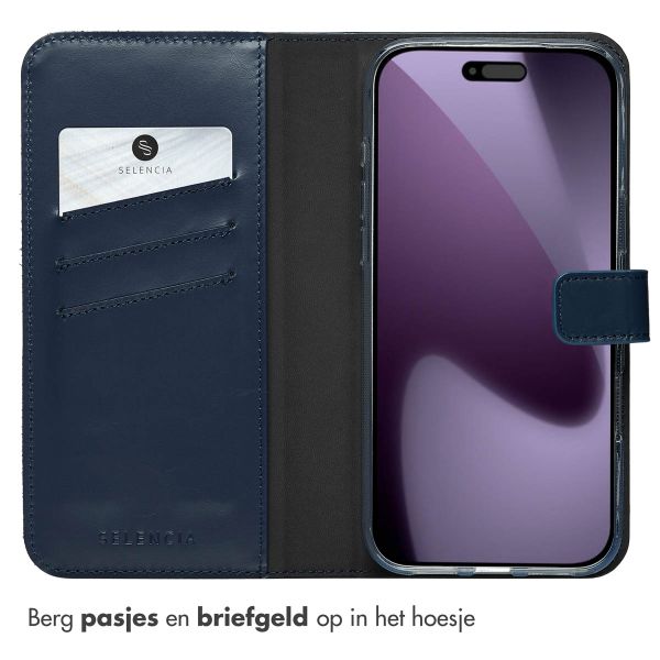Selencia Echt Leren Bookcase Apple iPhone 17 Pro Max - Blauw