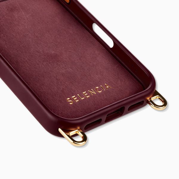 Selencia Rivièra MagSafe Backcover met afneembare haakjes voor de Apple iPhone 17 Pro Max - Bold Burgundy + Sorbet Pop Polskoord - Pink