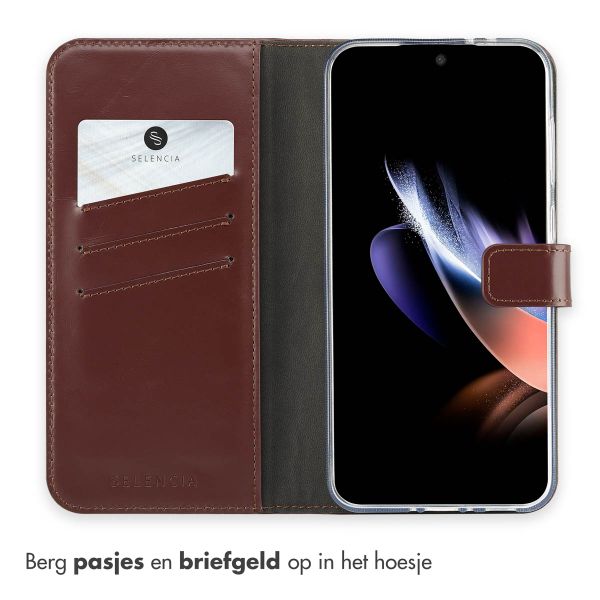 Selencia Echt Leren Bookcase Samsung Galaxy A36 / A56 - Bruin