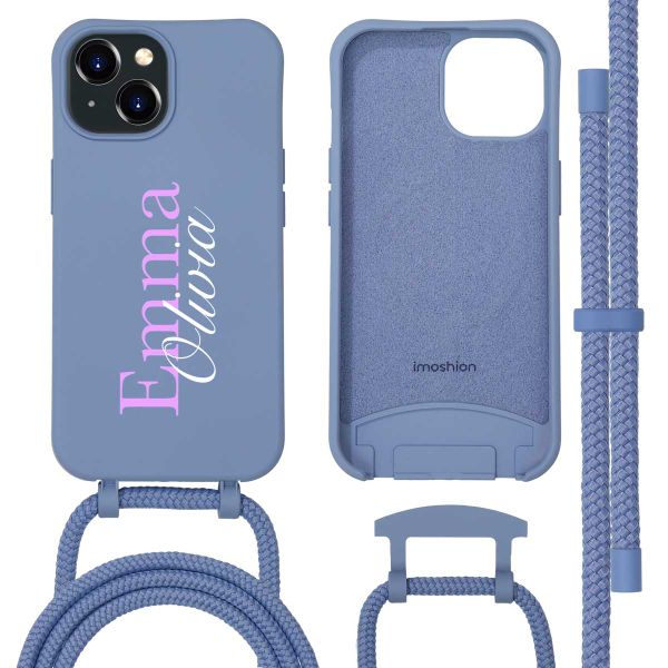 Gepersonaliseerd Color Backcover MagSafe met afneembaar koord en naam  iPhone 15 - Ash Blue