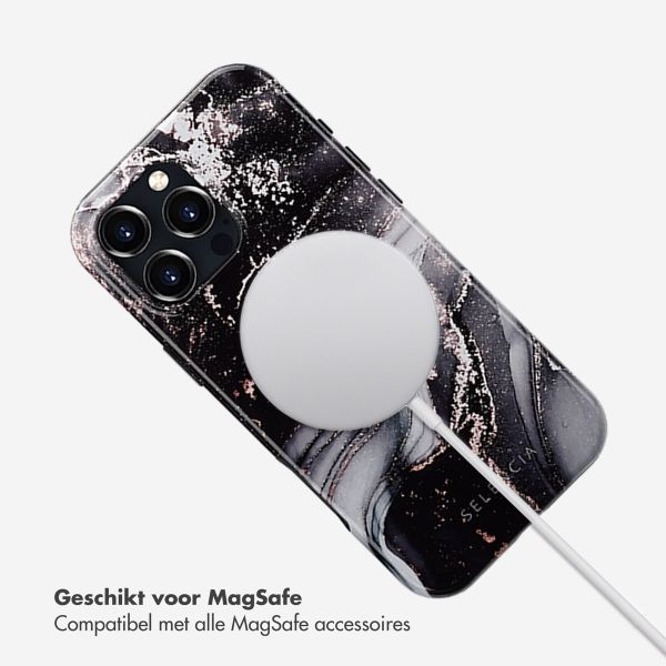 Selencia Vivid Tough Backcover met MagSafe iPhone 16 Pro Max - Chic Marble Black