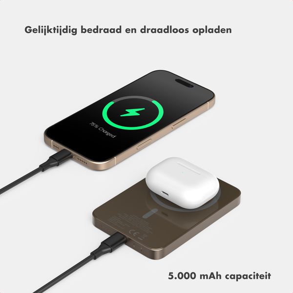 Selencia Vivid Powerbank 5.000 mAh - Draadloze Powerbank - Geschikt voor MagSafe en Qi - Desert Gold / Happy Dots Burgundy