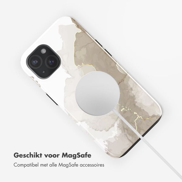 Selencia Vivid Tough Backcover met MagSafe iPhone 15 - Marble Light Brown