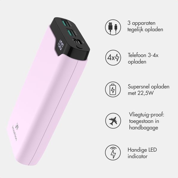 imoshion Powerbank 20.000 mAh - 22,5W Snellader - USB-C / USB-A - Roze