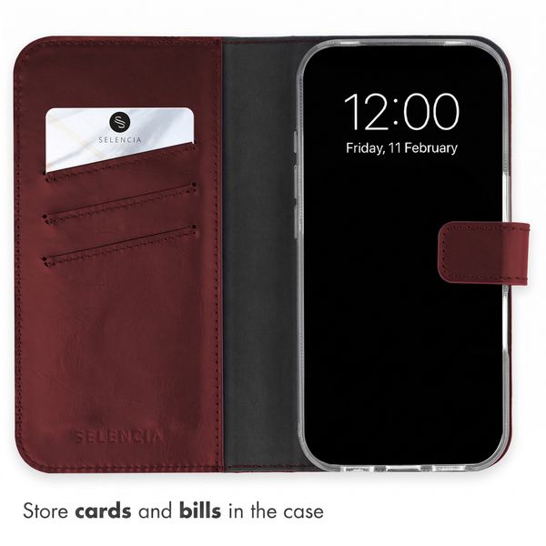 Selencia Genuine Leather Book Case Apple iPhone 18 Pro / 17 Pro - Burgundy