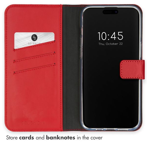 Selencia Genuine Leather Book Case Apple iPhone 15 Pro - Red