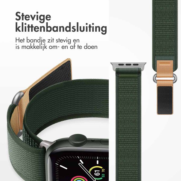 imoshion Nylon Trail bandje Apple Watch Series 1 t/m 9 / SE (38/40/41 mm) | Series 10 (42 mm) - Legergroen