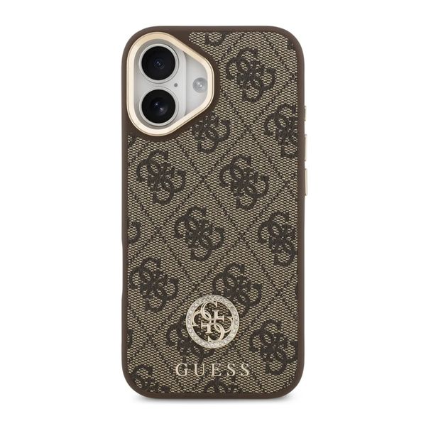 Guess Classic Strass Logo Leather Backcover met MagSafe Apple iPhone 17 - Bruin
