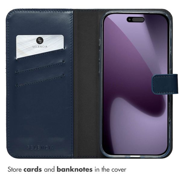 Selencia Genuine Leather Book Case Apple iPhone 17 Pro Max - Blue