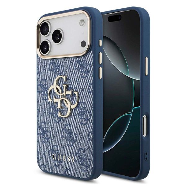 Guess 4G Metal Logo Backcover Apple iPhone 17 Pro Max - Gold Edge - Blue