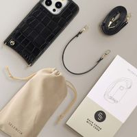 Selencia Nova Croco Phone Case with Cord and Card Holder Apple iPhone 15 Pro - Black