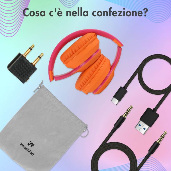 imoshion Draadloze Kinderkoptelefoon LED Light - Decibelbegrenzer - Met AUX kabel - Hot Pink / Apricot Orange Crush
