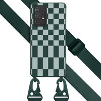 Selencia Siliconen design hoesje met afneembaar koord Samsung Galaxy A53 - Irregular Check Green