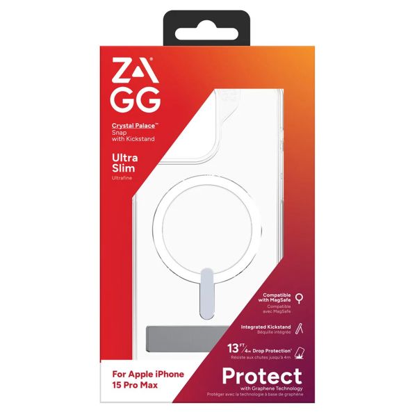 ZAGG Crystal Palace Snap KickStand Case met MagSafe iPhone 15 Pro Max - Transparant