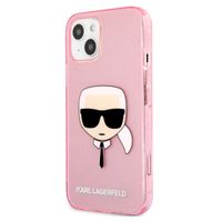 Karl Lagerfeld Karl's Head Silicone Backcover Glitter iPhone 13 Mini - Transparant Roze