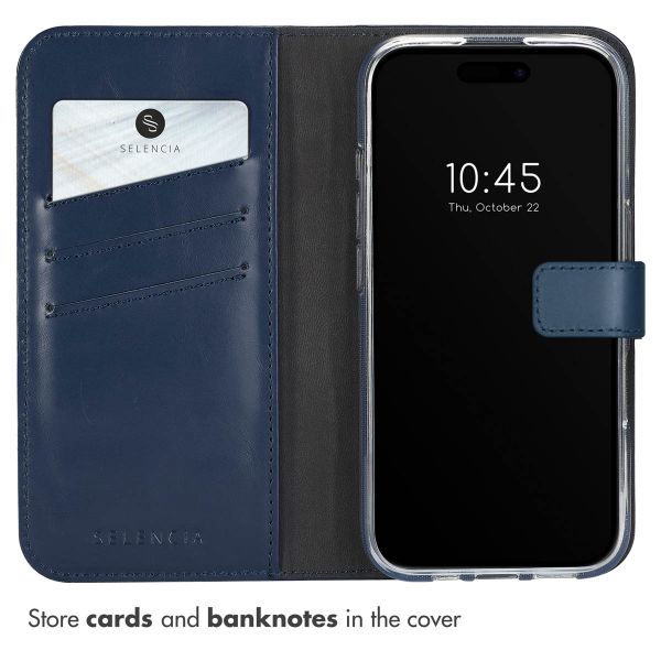 Selencia Genuine Leather Book Case Apple iPhone 16 - Blue