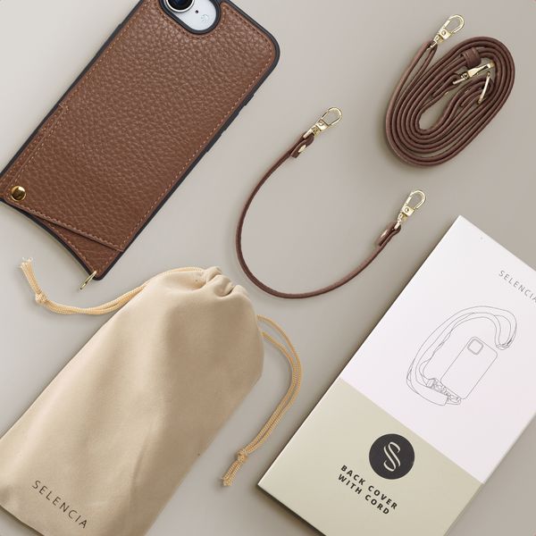 Selencia Nova Phone Case with Cord and Card Holder Apple iPhone 17e / 16e - Mocha Brown