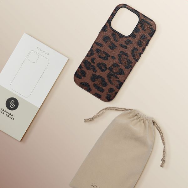 Selencia Sabi Back Cover Panther Print with MagSafe Apple iPhone 16 Pro - Mocha Brown