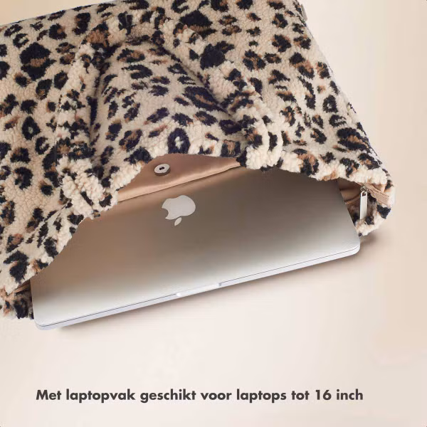 Selencia Zaya Tote Bag - Teddy Laptoptas 16 inch - Leopard