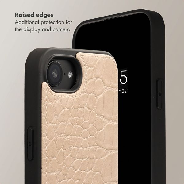 Selencia Nova Croco Phone Case with Cord and Card Holder Apple iPhone 17e / 16e - Beige