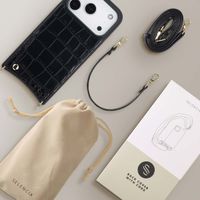 Selencia Nova Croco Phone Case with Cord and Card Holder Apple iPhone 17 Pro - Black