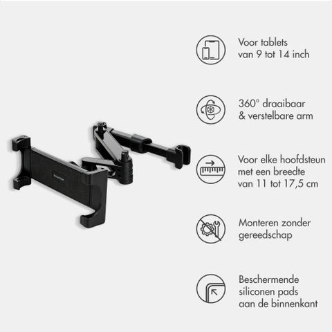 imoshion Hoofdsteun Tablethouder Auto met verstelbare arm - Zwart
