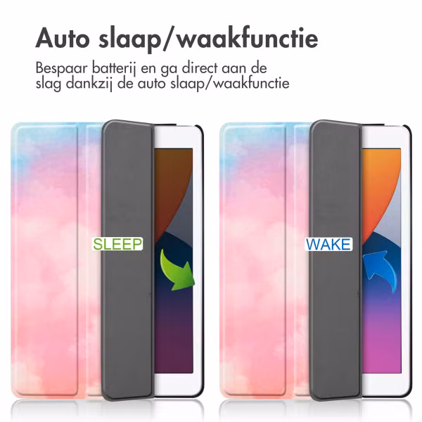 imoshion Design Trifold Bookcase Apple iPad 9 (2021) 10.2 inch / iPad 8 (2020) 10.2 inch / iPad 7 (2019) 10.2 inch - Sky