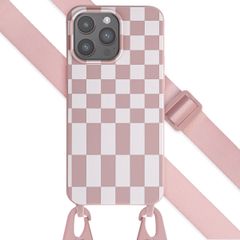 Selencia Siliconen design hoesje met afneembaar koord Apple iPhone 15 Pro Max - Irregular Check Sand Pink