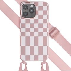 Selencia Siliconen design hoesje met afneembaar koord iPhone 15 Pro Max - Irregular Check Sand Pink