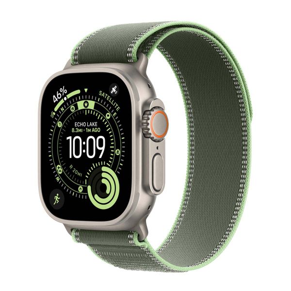 Apple Trail Loop Band Apple Watch Series 1 t/m 11 / SE / Ultra (44/45/46/49 mm) - Maat M/L - Neon / Green Natural Titanium
