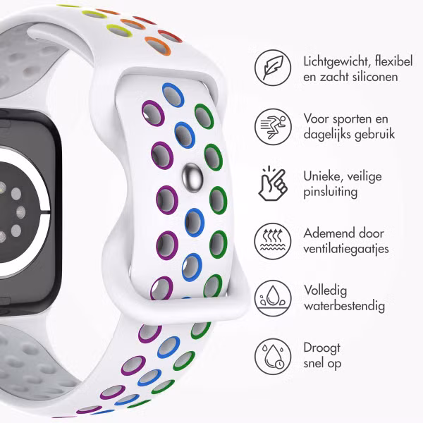 imoshion Sport⁺ bandje Apple Watch Series 1 t/m 9 / SE (38/40/41 mm) | Series 10 / 11 (42 mm) - Maat S/M - White Rainbow