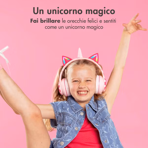 imoshion Draadloze Kinderkoptelefoon Unicorn LED Light - Decibelbegrenzer - Met AUX kabel - Pink / Hot Pink