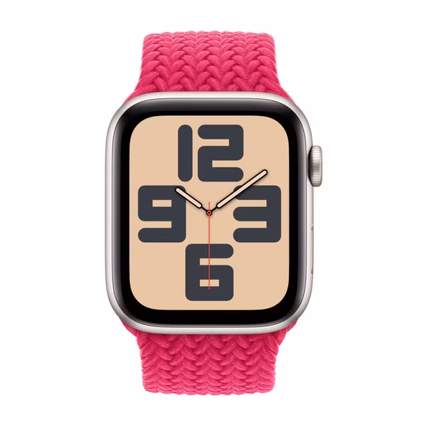Apple Gevlochten solobandje Apple Watch Series 1 - 9 / SE (38/40/41 mm) | Series 10 / 11 (42 mm) - Maat 7 - Raspberry