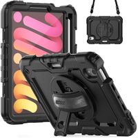 Accezz Rugged Backcover met schouderstrap iPad Mini 7 (2024) / iPad Mini 6 (2021) - Zwart