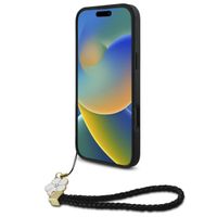 Guess Grained Backcover MagSafe met Flower Charm Strap Apple iPhone 16 Pro - Zwart