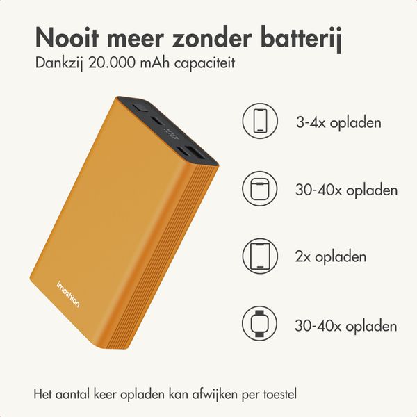 imoshion Ultra Series Aluminium Powerbank 20.000 mAh - Quick Charge en Power Delivery - Goud