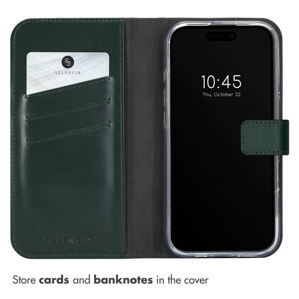 Selencia Genuine Leather Book Case Apple iPhone 16 Pro - Green