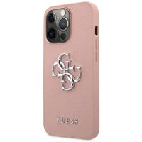 Guess 4G Metal Logo Saffiano Backcover Apple iPhone 13 Pro - Roze