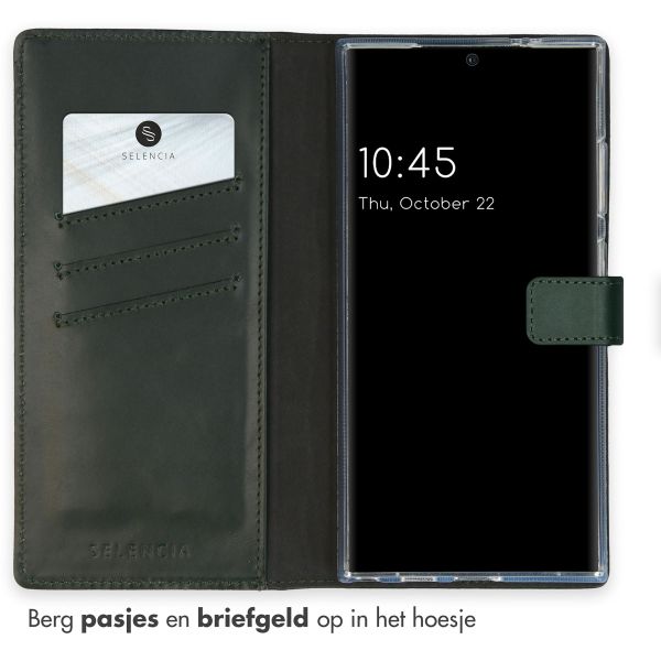 Selencia Echt Leren Bookcase Samsung Galaxy S24 Ultra - Groen