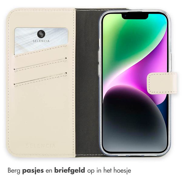 Selencia Echt Leren Bookcase Apple iPhone 14 - Greige